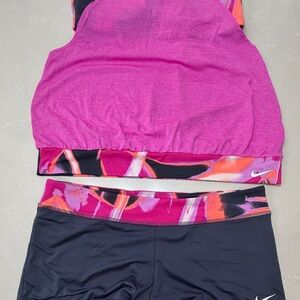 Nike Fuchsia and Black Sportswear Set, Shorts and Sports Bra Tank Top, Large
